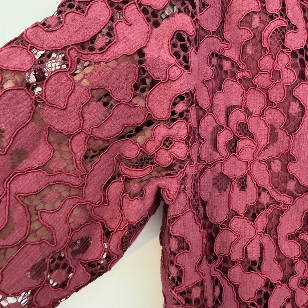 Rachel Parcell Cranberry Lace Midi Dress w/ Black Trim – Medium - Picture 6 of 9